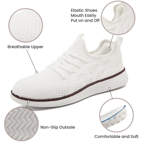 Mens Slip On Sneakers Walking Tennis White Shoes Running Gym Athletic Non Slip - Picture 2 of 6